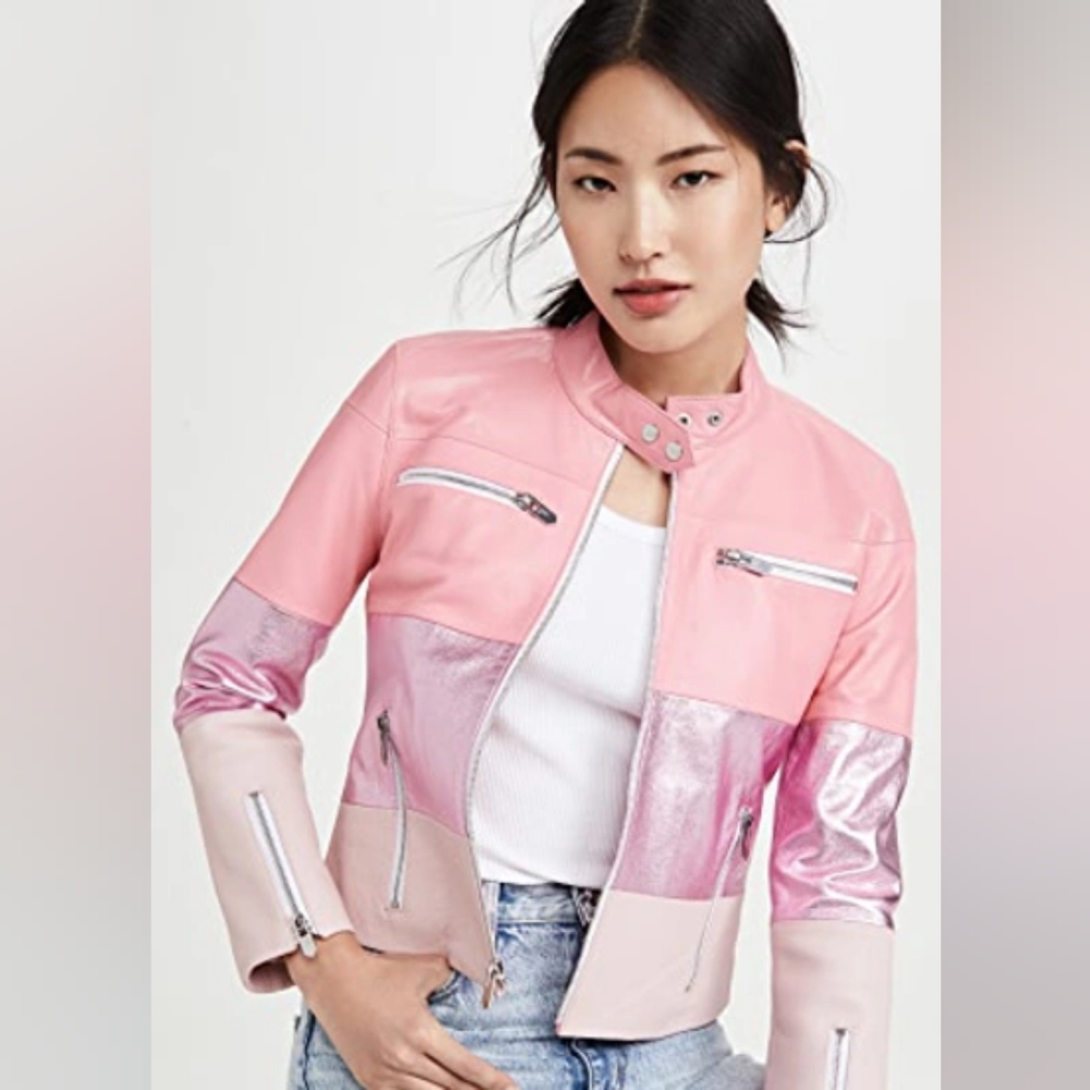 The Mighty Company Pink Ombre Small Moto Leather Berkeley Jacket